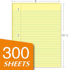 KAISA Loose Leaf Notebook Paper, College Ruled, 300 Sheets Per Lined Paper, 8" x 10.5", 3 Hole Punched for 3 Ring Binder, Canary, Made In USA