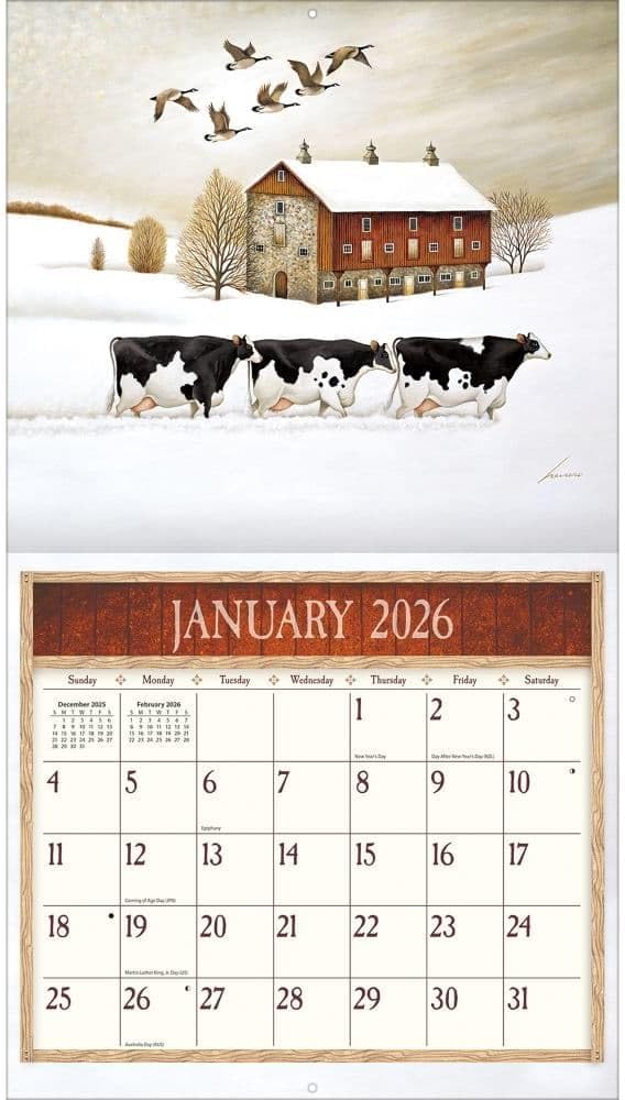 Lang Cows Cows Cows 2026 Wall Calendar – 13.4" × 12", 12-Month Calendar with Stapled Binding, Linen-Embossed Art by Lowell Herrero, Whimsical Farm Animal Imagery