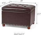 Decent Home Leather Storage Ottoman Bench Foot Rest Stool with Nailhead Trim (Dark Brown - Button Tufted Leather)