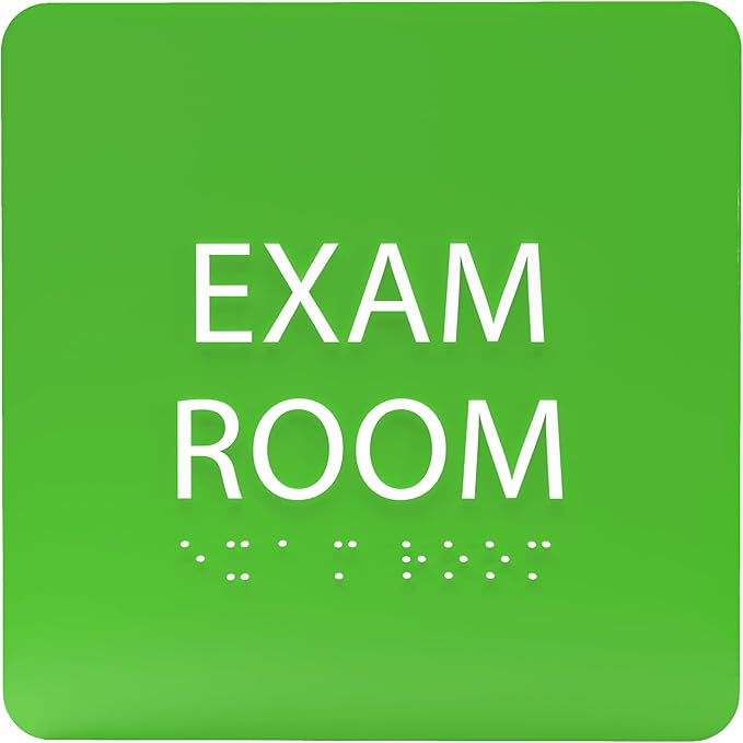 ADA CENTRAL SIGNS - 6" X6" Exam Room Sign - ADA Compliant Tactile Graphics Grade 2 Braille Text Acrylic Wall Signs - Educational Institution Directional Assistance Test Center Door Sign for Schools