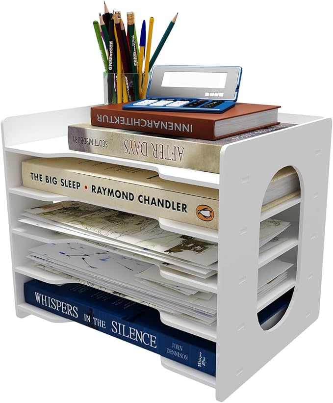 Natwind 5-Tier Desk Organizer,File Organizer,File Paper Organizer for Desk & Desktop - White File Holder with Mail Letter Tray & Paper Sorter for Home Office, School Classroom