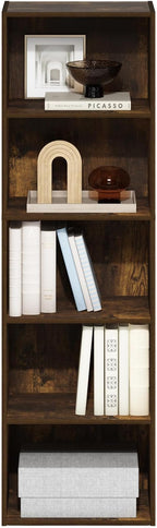 Furinno LUDER Book Shelf, 5-Cube Bookshelf, Bookcase with Open Shelf, 9.4 x 15.8 x 52, for Living Room, Bedroom, Home Office, Amber Pine