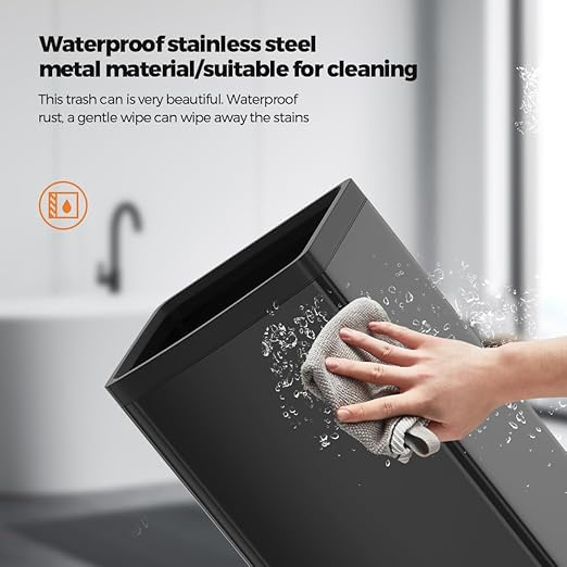 YOJIA 6.6 Gallon/25L Stainless Steel Square Trash Can, Large Capacity Kitchen Garbage Can, Business Trash Bin, Tall, Elegant, Black Waste Basket, for Home, Office, Hotel (25L Black)