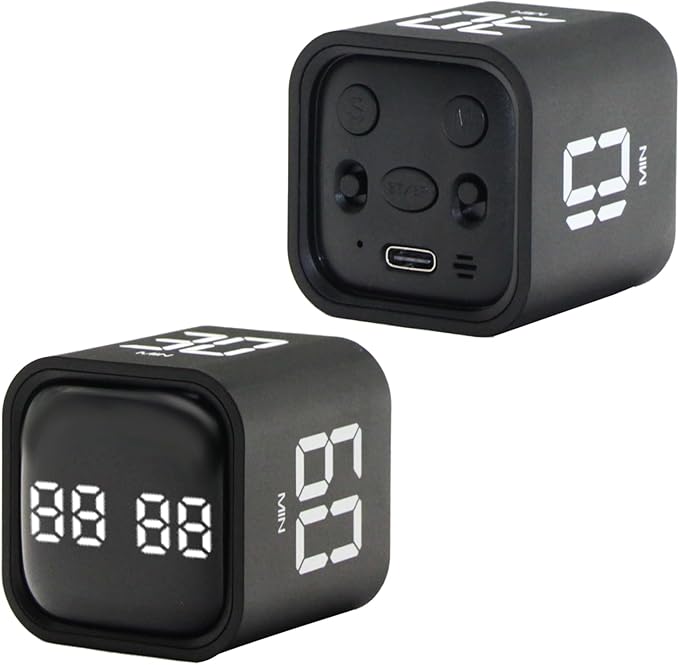 Productivity Timer Flip Gravity Sensor Cube Timer Countdown & Countup,Mute & Vibrate & Sound，5/10/30/60min & Custom Timing, Perfect for ADHD,Work,Learning,Kitchen Cooking (2 Black)