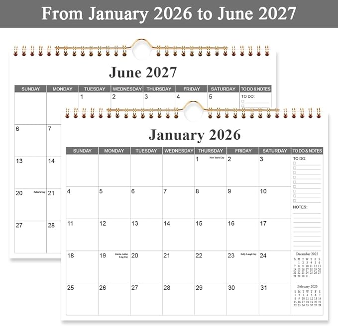 2026 Calendar - 18 Months Calendar 2026-2027 from January 2026 - June 2027, Wall Calendar 2026-2027 with Thick Paper, 11.5" x 14.5", Black