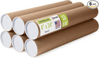 4" x 24" Reinforced Kraft Paper Mailing Tubes, Pack of 6 Tubes with 2 Caps Each – USPS Approved Poster Tube – Made in USA Cardboard Tube for Shipping and Storing Posters, Prints, Artwork, or Documents