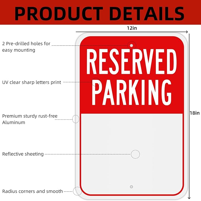 Blank Reserved Parking Sign (2-Pack), 18x12 Inches Rust Free Reflective Aluminum Write-On Sign, Fade Resistant, UV Protected, Waterproof, Easy to Install