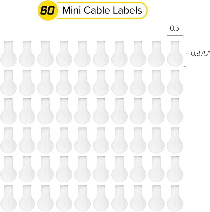 Wrap-It Storage Cable Labels, Mini, White (60 Pack) - Cord and Wire Tags for Cable Management and Organizer for Electronics, Computers and More