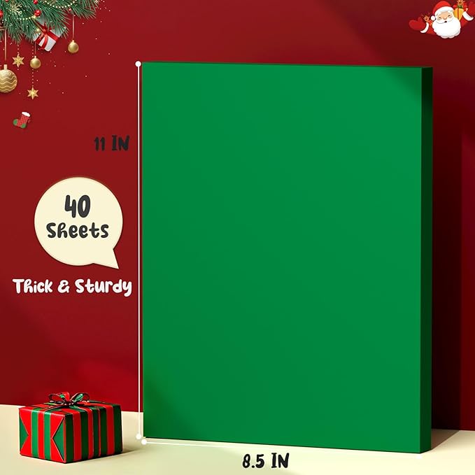 Green Cardstock 8.5 x 11, Green Construction Paper, 40 Sheets Card Stock Paper for Invitations, Art, Drawing, Menus, DIY Cards, Tags, Cards Making, Craft, Certificate, School, Office Printing