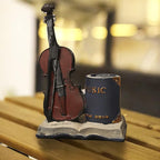 Jaugufiy Resin Violin Sculpture Pen Holder Pencil Holder Pen Organizer Cosmetic Brush Holder Decorative Pen Box Pen Pot Makeup Brush Pot (Blue)