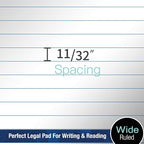 Woodlake Legal Pads 8.5 x 11, 6 Pack, Wide Ruled, Premium White Paper Pad No Ink Bleed, Micro‑Perforated, Sturdy Chipboard Back, 50 Sheets/Pad,for School, Office & Home, Made in USA