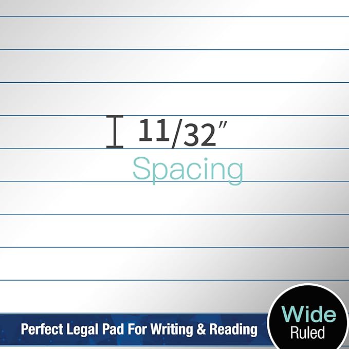 Woodlake Legal Pads 8.5 "x 14" – 6‑Pack, Wide Ruled, Premium White Paper Pad No ink Bleed, Micro‑Perforated Writing Pads,50 Sheets, Legal Size Note pads for School, Office & Home, Made in USA