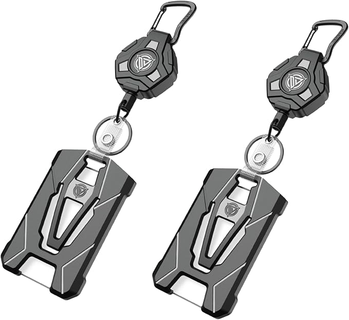 Oaridey 2 Packs Retractable Badge Holders, Heavy Duty Retractable Keychain with Tactical ID Card Holder (Holds 6 Cards) - 31.5”Badge Reel Key Chain