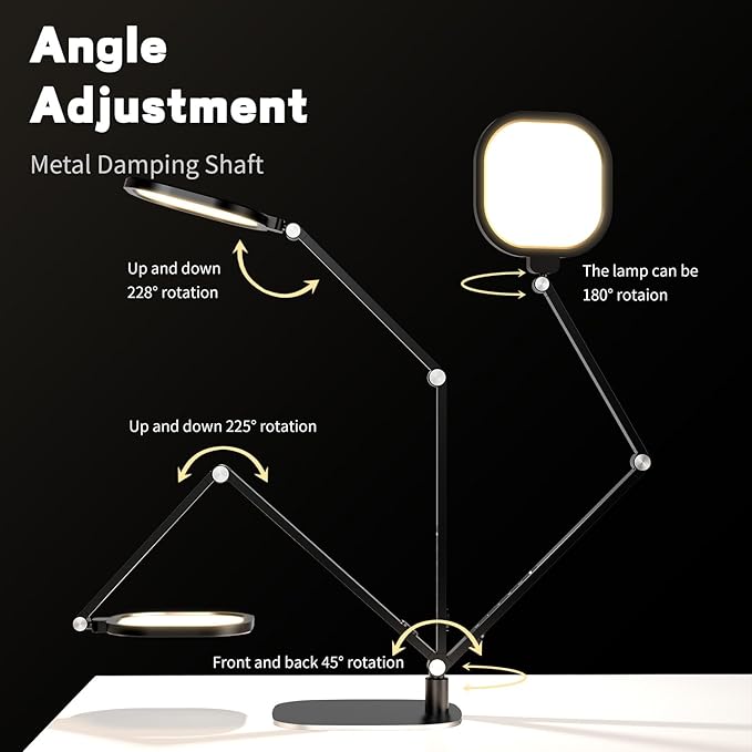 LitONES LED Desk Lamp for Home Office, Eye-Caring Modern Desk Light, 3 Color Temperature 10 Brightness Computer Light, Dimmable Desk Light with Memory & Timer Func, Metal Swing Arm Table Lamp