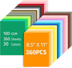INFOOD 360 Sheets 8.5" X 11" Colored Cardstock Bulk, 30 Assorted Colors Construction Paper Card Stock Paper for Printing, Card Making, DIY Crafts, School & Office Supplies, Party Decorations, 180 GSM