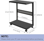 Bfttlity Large PC Stand Computer Tower Stand 2-Tier Metal CPU Holder with Locking Caster Wheels Suitable for Most PC (Black,XL)