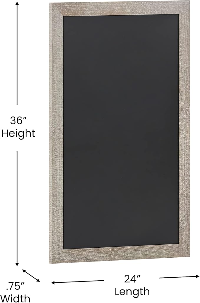 HBCY Creations 24" X 36" Weathered Lightwash Solid Wood Frame Wall Chalkboard, Magnetic Surface, Home Décor, Restaurant & Café Menus, Blackboard, Includes Chalk, Eraser & Hanging Hardware