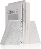 Faticdorr Luxury Marble Bookends for Shelves, 11LB Heavy Duty Marble Book Ends for Heavy Books, Stone Bookends Decorative, Polished, Carrara White Triangular, Set of 2