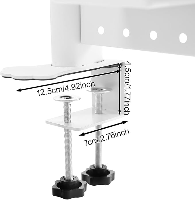 Dlinanta Clamp-On Pegboard Desk Organizer, 2-Tier Clamp On Desk Shelf with Hooks, Office Accessory Organizer for Books, Office Supplies & DIY Storage, 16.5lbs Capacity, 39.37" x 37.4", White