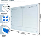 Magnetic Planner Writeboard 24"X36" Weekly Glass Calendar White Glassboard Premium Tempered Dry Erase Boards Frameless Wall Mounted (White)