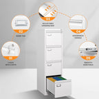 AFAIF 4 Drawer File Cabinet with Lock, Metal Filing Cabinets for Home Office, Vertical Black Locking File Caninet, Steel Narrow Four Drawer File Cabnet for Letter/Legal / A4 / B4- Assembly Required