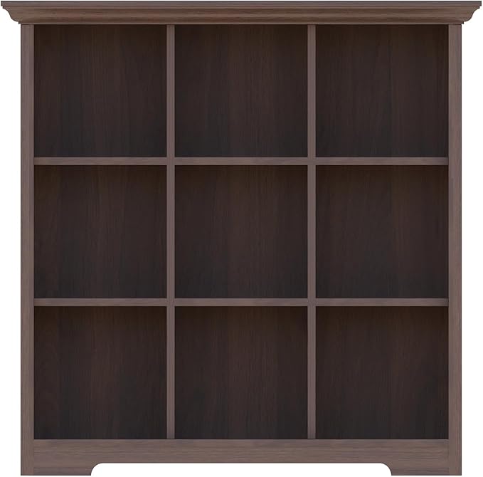 OSCHF Cube Shelf Bookcase with Base - Wooden 3 Tiers Floor Standing Low Storage Cabinet for Home and Office, 9-Cube Lattice Bookshelf, Walnut