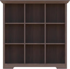 OSCHF Cube Shelf Bookcase with Base - Wooden 3 Tiers Floor Standing Low Storage Cabinet for Home and Office, 9-Cube Lattice Bookshelf, Walnut