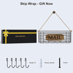 SRIWATANA Mail Holder, Rustic Mail Organizer Wall Mount Hanging Mail Sorter Letter Basket with 5 Key Holder for Wall, Large, Carbonized Black