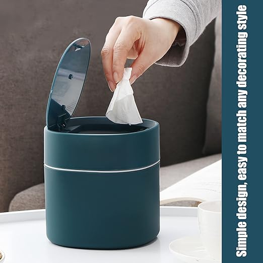Business King Mini Desk Trash Can with Lid with Trash Bags 180 pcs Press-Top 0.5 Gallon Tiny Countertop Waste Basket Small Table Top Plastic Covered Garbage Bin for Desk Top (Blue)