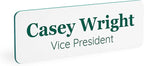 ExcelMark Custom Name Tag - Engraved Name Badge with Pin or Magnetic Backing, 16 Colors, 6 Fonts, and 2 Sizes to Choose from (White w/Pine Green Letters, 1"x 3")