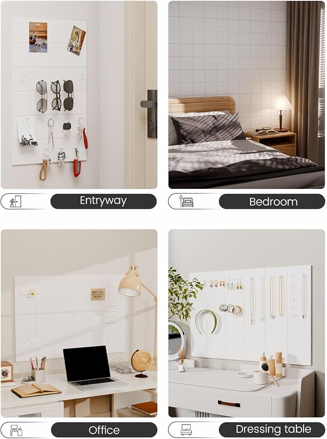 Fluxynara Felt Bulletin Board Tiles -28"x18" Cork Board Alternative for Office Decor, Push Pin Board Wall Organizer 6-Pack-Milky White