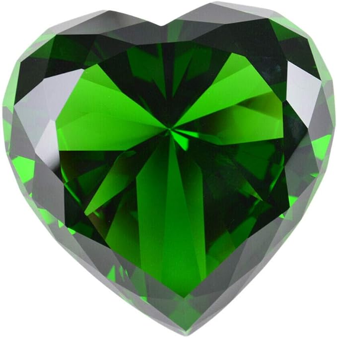 Zoogamo 3” /80 mm Dark Green Diamond Heart Shaped Glass Crystal Paperweight – Home Office Decor & Wedding Favors Decoration with Gift Box