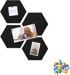 Uoisaiko 12" Large Bulletin Board with 15 Push Pins, Pack of 4 Hexagon Felt Pin Board Notice Boards for Home Office, Felt Wall Tiles for Photos Memos (Black)