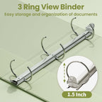 SUNEE 3 Ring Binder 1.5 Inch 1 Pack, Clear View Binder Three Ring PVC-Free (Fit 8.5x11 Inches) for School or Office Supplies, Sage Green