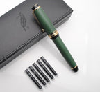 xixixiaozhu Metal Big Fountain Pen Set Medium Nib 0.7mm, Includes Ink Refill Converter, 5 Ink Cartridges & Gift Box (Medium Nib 0.7mm, Matte Green)