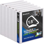 Comix Sturdy 1.5 Inch D-Ring Binders, 1.5'' 3 Ring Binder with Clear View Cover, 2.4mm-Thick, 1-1/2 Inch Rings Holds 350 Sheets of 8.5" x 11" Paper, 6 Packs (White)