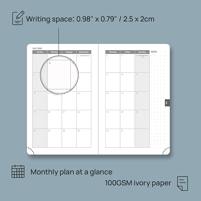 POPRUN Pocket Calendar 2026 (Small Size- 4'' x 6.25") Weekly and Monthly for Purse - Planner 2026 (Jan. 2026 - Dec. 2026) with Vegan Leather Soft Cover, Pen Holder and More - Black