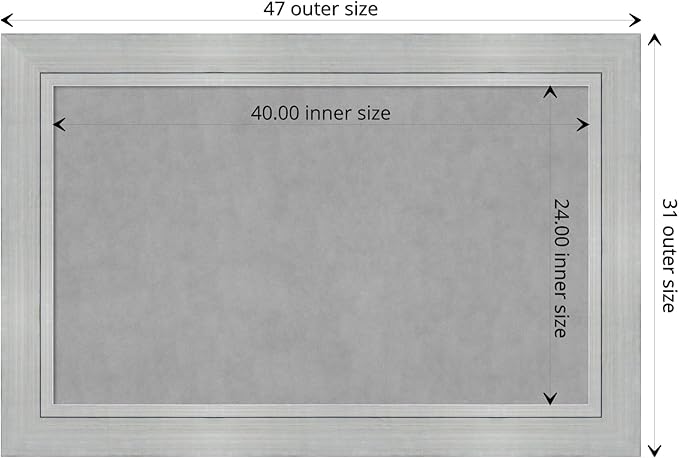 Amanti Art Silver Framed Magnetic Board 31x47 Large Vision Board for use with Magnets, 100% Metal Sheet to Display Items as Office Decor or for Home Organization in mudroom, Kitchen or Kids Room