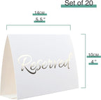 20 Pack Modern White Reserved Table Sign with Gold Letters - Reserved Signs For Wedding - Wedding Accessories - Tent Signs For Reserving Seats & Places - Place Cards for Party, Event