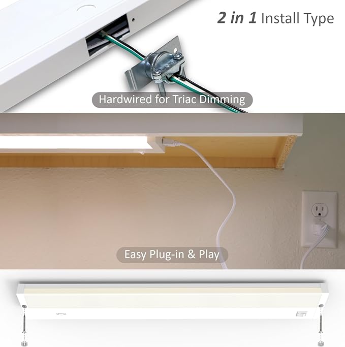 Leetdud LED Under Cabinet Lighting Hardwired or Plug in, 32 Inch 16W, Dimmable 5 Color 2700K/3000K/3500K/4000K/5000K, Linkable Eyes Care Design Counter Lights for Kitchen, Sink, ETL Listed, White