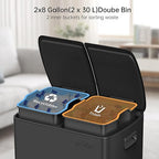 mVm Kitchen Trash Can,2x5.3Gallon(2x20L) Double Trash cans and Recycle Bin Combo with Lid and Anti-Fingerprint,Foot-Pedal,Soft-Close.Stainless Steel Garbage Can for Kitchen,Living Room(Matte Black)