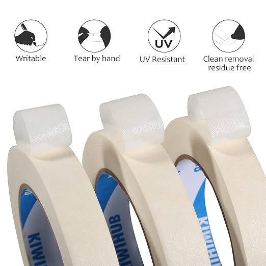 KIWIHUB Beige White Painters Tape,1 inch x 60 Yards - Medium Adhesive White Masking Tape for Painting,Labeling,DIY Crafting, Decoration and School Projects