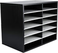 EasyPAG Wooden Literature Organizer with Adjustable Shelves, 12 Compartments Office Paper Organizer Storage 6000 Sheets Letter Size Paper, Student Mailbox for Classroom, Black/White