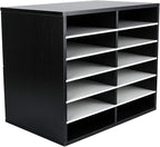 EasyPAG Wooden Literature Organizer with Adjustable Shelves, 12 Compartments Office Paper Organizer Storage 6000 Sheets Letter Size Paper, Student Mailbox for Classroom, Black/White