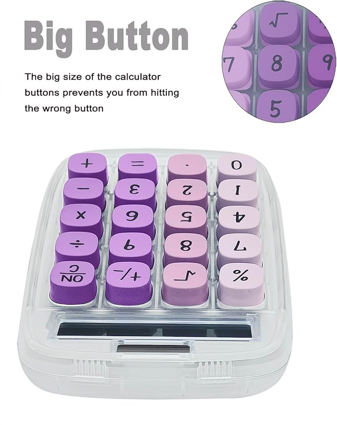 BTSEYAW Mechanical Switch Calculator, Purple Calculator with Large LCD Display 8 Digit Tilt Screen and Big Button for Teachers Students Basic Office (Transparent and Purple)