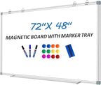 Max-officoo White Board Dry Erase Whiteboard for Wall 72" x 48" Aluminum Presentation Magnetic Whiteboards with 4 Hooks, 12 Magnets, 3 Markers & 1 Eraser