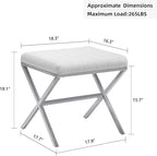 DUHOME Vanity Stool,Modern PU Leather Ottoman Stool Chair for Vanity Bench with Metal X Legs, Rectangle Makeup Stools Padded Foot Rest Ottoman for Makeup Room, Living Room, Bathroom,White