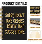 Mhfpl Sorry I Don't Take Orders Black Golden Spiral Blank Notebook, Funny Feminist Journal Gifts for Entrepreneur Women Leader Business Owner, Sarcastic Notebook Gifts for Coworker Sister Best Friend