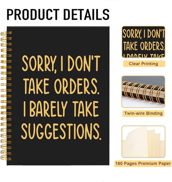 Mhfpl Sorry I Don't Take Orders Black Golden Spiral Blank Notebook, Funny Feminist Journal Gifts for Entrepreneur Women Leader Business Owner, Sarcastic Notebook Gifts for Coworker Sister Best Friend