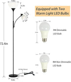 RISLG Floor Lamp, Dimmable Standing lamp, Stepless Dimming Brightness, Included 9W and 5W LED Bulbs, Industrial Floor Lamp for Living Room, Bedroom, Office, Reading